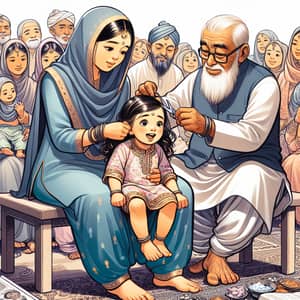 Traditional South Asian Mundan Ceremony Illustration