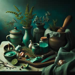 High Saturation Sea Green Still Life Image