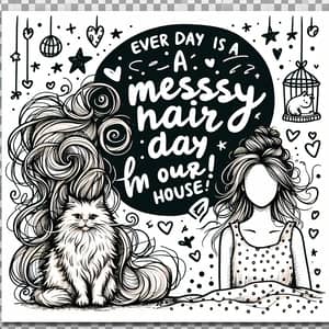 Whimsical Doodle: Messy Hair & Cats Illustration