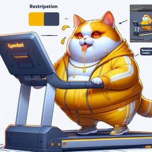 Cartoon Fat Cat Gym Workout | Yellow Tracksuit Treadmill Exercise