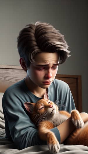 Emotional 15-Year-Old Boy Grieving with Unconscious Cat