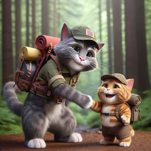 Real-Life Grey Cat Tom in Hiking Gear | Charming Cat Scene