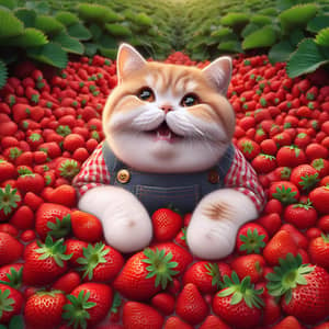 Cute British Cat Swimming in Strawberries