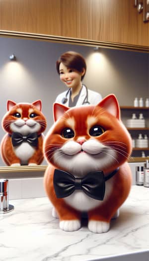 Adorable Red Scottish Cat Stand Before Mirror | Realistic Image