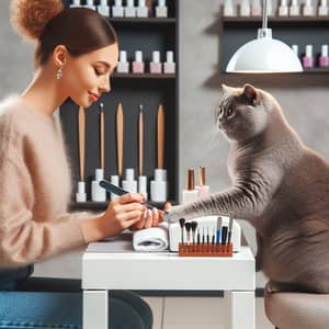 British Shorthair Cat Manicure Master | Nail Salon Paw-filing