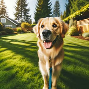 Friendly Golden Retriever Enjoying Sunny Afternoon on Green Lawn