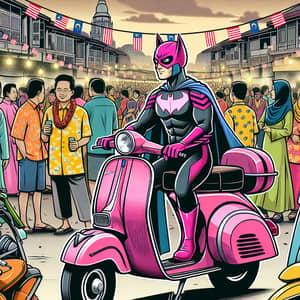 Unique Superhero on Vespa | Vibrant Malaysian Town Scene