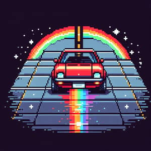 60x60 Pixel Art Red Car with Rainbow Underglow