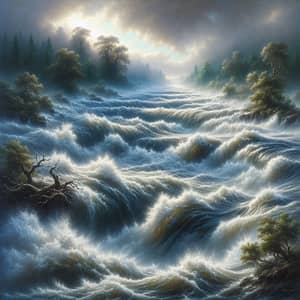 Raging River: Captivating Oil Painting of Nature's Power