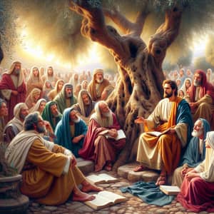 Apostle Matthew Teaching Under Olive Tree - Vibrant Historical Painting