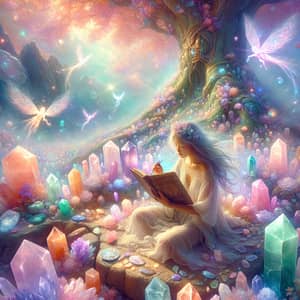 Crystal Journaling in Ethereal Fantasy Landscape