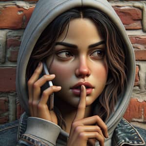 Young Hispanic Girl's Secretive Phone Conversation in Urban Setting