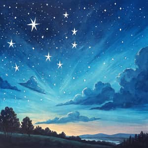 Starry Night Acrylic Painting with Watercolor Effects