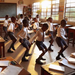 African School Kids Dancing in Classroom Uniforms