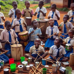 Joyful African Kids with DIY Musical Instruments