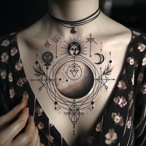 Elegant Tattoo Art on Woman's Chest - Female Symbols