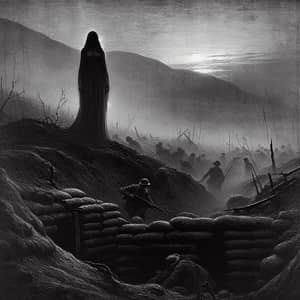 Shadowy Hills at Murky Dawn: Female Figure in Sway