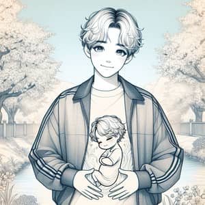 Park Jimin Pregnancy Sketch: Young Korean Man in Stylish Streetwear