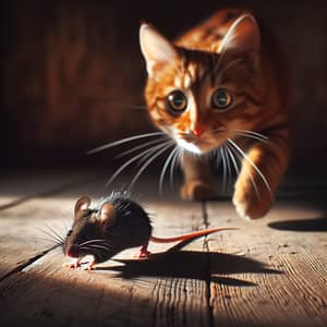 Black Mouse Chased by Ginger Cat - A Feline Pursuit