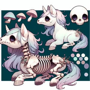 Chibi-Style Undead Horse Reference Sheet in Pastel Shades