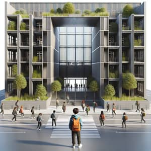 Modern School Building with Green Roofs and Courtyard