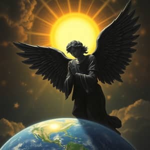 Black Angel Praying Over Earth - Divine Protection