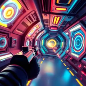 Futuristic Spaceship Interior with Dynamic Shooting Action