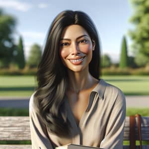 Photorealistic Hispanic Woman Portrait - Serene Park Bench Scene