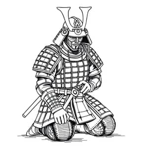 Samurai Line Drawing: Armoured Warrior Praying