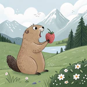 Funny Groundhog with Berry in Stunning Alpes