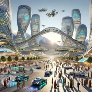 Futuristic Cityscape of Fergana, Uzbekistan in 2050