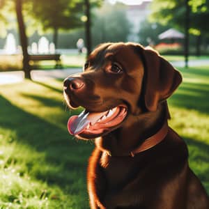 Brown Labrador Retriever Sitting on Green Grass in Sunny Park