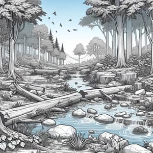 Lush Woodland Environment Concept Line Art