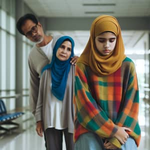 Melancholic Teenager at Modern Hospital with Supportive Parents