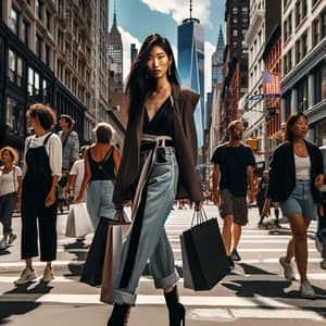 Fashion Model Strutting in New York Street | Designer Shopping Bags