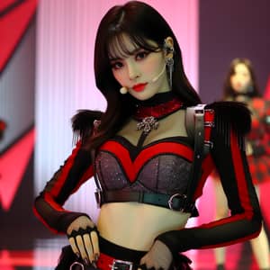 Trendy K-Pop Girl Idol Costume in Red and Black