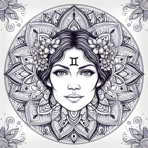 Gemini Zodiac Mandala Art with Woman's Face