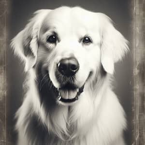 Vintage White Golden Retriever in Black and White