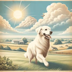 Vintage White Golden Retriever in Sunlit Countryside