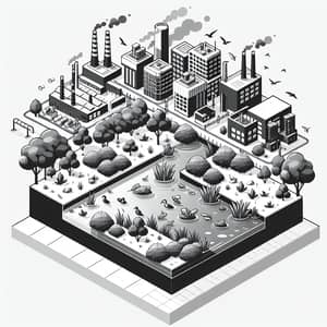 Isometric Wetland Illustration: Urban Wildlife