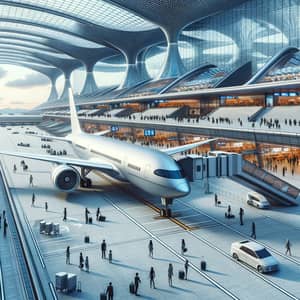 Sleek Modern Airplane at Futuristic Airport | Cutting-Edge Design