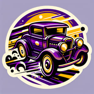 Vibrant Rubber Hose Animation Vector Sticker in Purple & Gold Colors