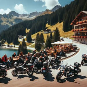 Sunny Day in Europe: Motorcycle Enthusiasts Enjoy Open-Air Bar