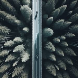 Aerial View of Forest & Motorcyclist on Bridge