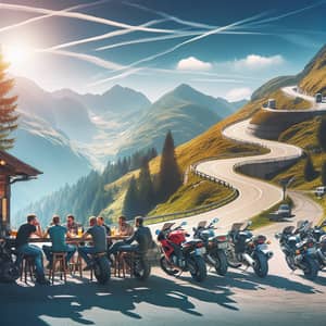 Tranquil Scene in Europe with Motorbike Bar and Mountain Roads