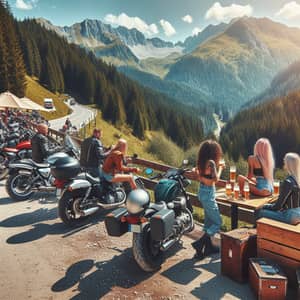 European Motorcyclists Enjoying Sunshine on Mountain Roads