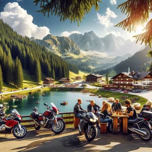 European Motorcycle Riders Enjoying Sunny Day on Scenic Mountain Roads