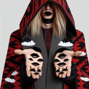 Blonde Haired Figure with Surreal Mouths on Their Palms