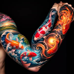 Hyperrealistic Japanese Tattoo of Four Elements