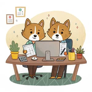 Cute Cerberus Doing Accounting Work Online